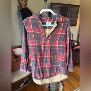 dylan Red and Gray Plaid Blouse